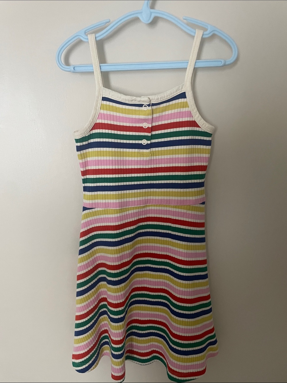 Hanna Andersson Cream Strappy Dress with Rainbow Stripes sz 5